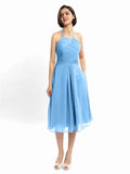 A-line Halter Sleeveless Pleats Short Bridesmaid Dresses