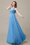 One-Shoulder A-line Beaded Chiffon Floor-Length Bridesmaid Dresses