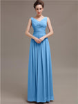 Simple V-Neck Pleats Chiffon Long Bridesmaid Dresses