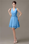 High-low Chiffon A-line Halter Short Bridesmaid Dresses