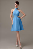 Halter Knee-length Chiffon A-line Short Bridesmaid Dresses