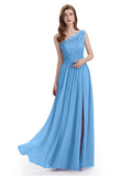 Elegant One Shoulder Side Slit Floor Lenght Bridesmaid Dresses