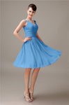 A-line Chiffon V-Neck Knee-Length Short Bridesmaid Dresses