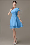 Popular A-line Chiffon One Shoulder Ruffle Sleeves Short Bridesmaid Dresses