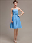 Pretty Strapless Flower Belt A-line Knee-Length Bridesmaid Dresses