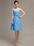 Pretty Strapless Flower Belt A-line Knee-Length Bridesmaid Dresses