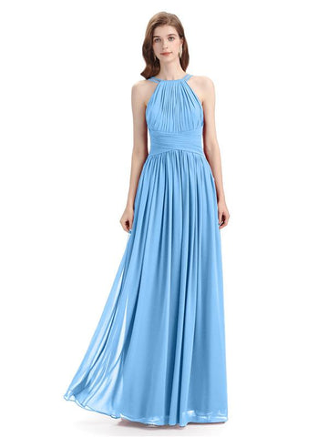 Charming Halter Chiffon A-line Sleeveless Floor-Length Bridesmaid Dresses