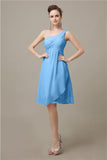 A-line Chiffon One Shoulder Knee-Length Short Bridesmaid Dresses