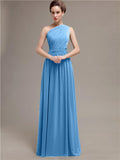 Simple One-shoulder Chiffon Long Bridesmaid Dresses