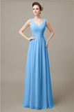 V-Neck Chiffon A-line Floor-Length Bridesmaid Dresses