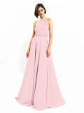 Chiffon A-line Halter Sleeveless Floor-Length Bridesmaid Dresses