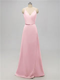 A-line V Neck Floor Length Bridesmaid Dresses