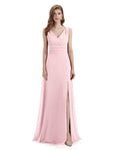 A-line Sleeveless V-Neck Side Slit Floor-Length Bridesmaid Dresses