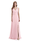 A-line Sleeveless V-Neck Side Slit Floor-Length Bridesmaid Dresses