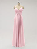 A-line Spaghetti Strap Chiffon Floor Length Bridesmaid Dresses