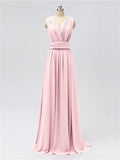 A-line Convertable V Neck Floor Length Jersey Bridesmaid Dresses