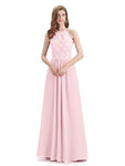 A-line Sleeveless High Neck Floor-Length Bridesmaid Dresses