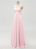 A-line Strap Chiffon Floor Length Long Bridesmaid Dresses