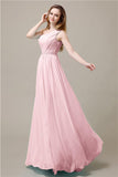 One-Shoulder A-line Beaded Chiffon Floor-Length Bridesmaid Dresses