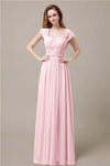 Cap Sleeves A-line Chiffon Floor-Length Bridesmaid Dresses