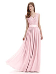 Elegant A-Line V-Neck Lace Chiffon Long Bridesmaid Dresses