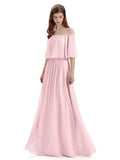 Simple A-Line Off The Shoulder Chiffon Long Bridesmaid Dresses