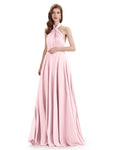 Simple A-Line High Neck Pleats Chiffon Floor Length Bridesmaid Dresses