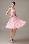 A-line Chiffon V-Neck Knee-Length Short Bridesmaid Dresses