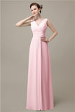 Simple A-line Chiffon V-Neck Floor-Length Long Bridesmaid Dresses