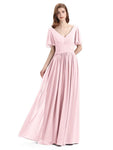 Chiffon A-line Short Sleeves Elegant Floor-Length Bridesmaid Dresses