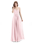 Pleated A-line Spaghetti Straps Chiffon Long Bridesmaid Dresses