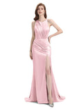 V-neck Sleeveless Split Side Floor-Length Bridesmaid Dresses