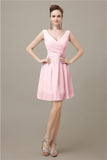 Charming V-neck Chiffon A-line Knee-Length Bridesmaid Dresses