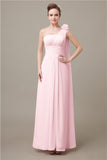 One Shoulder Chiffon A-line Floor-Length Bridesmaid Dresses