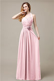 Pretty A-line Chiffon Hatler Floor-Length Bridesmaid Dresses