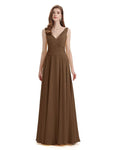 Simple V-neck Chiffon Floor-Length Long Bridesmaid Dresses