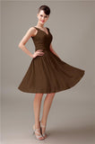 A-line Chiffon V-Neck Knee-Length Short Bridesmaid Dresses