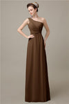 Simple A-line Chiffon One Shoulder Floor-Length Long Bridesmaid Dresses.