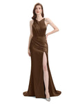 V-neck Sleeveless Split Side Floor-Length Bridesmaid Dresses