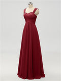 A-line Strap Chiffon Floor Length Long Bridesmaid Dresses