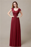 Cap Sleeves A-line Chiffon Floor-Length Bridesmaid Dresses