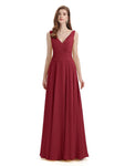 Simple V-neck Chiffon Floor-Length Long Bridesmaid Dresses