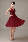 A-line Chiffon V-Neck Knee-Length Short Bridesmaid Dresses