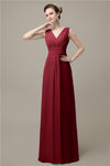 Simple A-line Chiffon V-Neck Floor-Length Long Bridesmaid Dresses