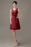 Cheap A-line Chiffon V-Neck Sleeveless Short Bridesmaid Dresses