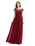 Elegant A-line Short Sleeve  Floor-Length Bridesmaid Dresses