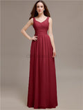 Chiffon Shoulder Strap A-line Floor-Length Bridesmaid Dresses