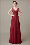 V-Neck Chiffon A-line Floor-Length Bridesmaid Dresses