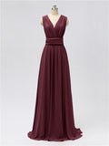 A-line Convertable V Neck Floor Length Jersey Bridesmaid Dresses