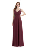 Chiffon Spaghetti Strap V-neck Floor-Length Long Bridesmaid Dresses